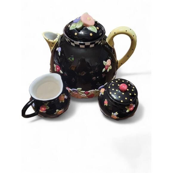 Mary Engelbreit Teapot Sugar Creamer Cottage Rose - Picture 2 of 5